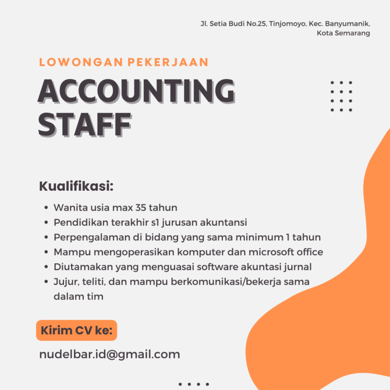 Lowongan Kerja Accounting Staff Di Nudel Bar Lokersemar Id