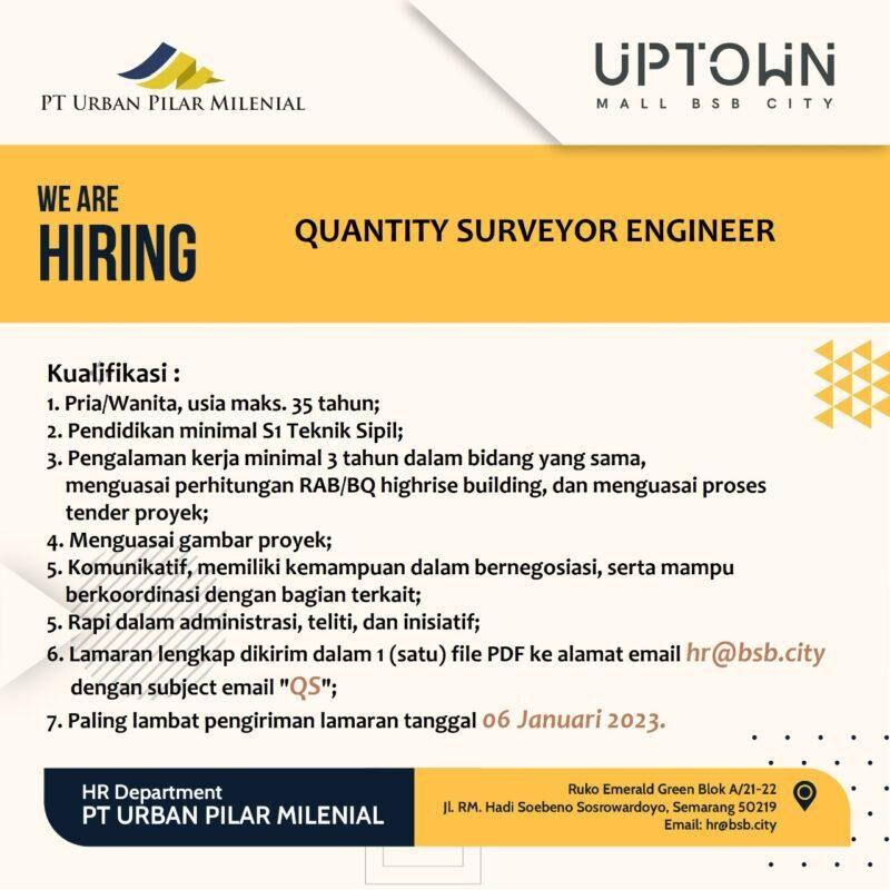 Lowongan Kerja Quantity Surveyor Engineer Di Pt Urban Pilar Milenial