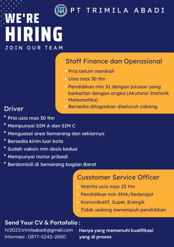 Lowongan Kerja Staff Finance Dan Operasional Driver Customer