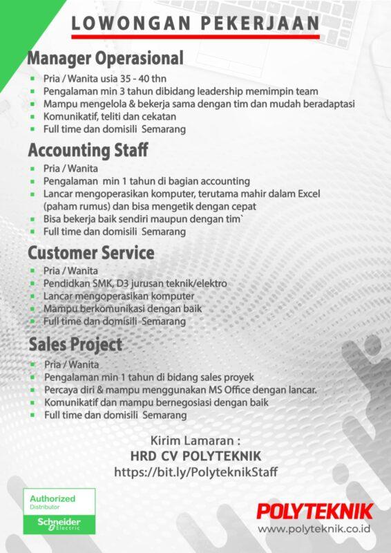 Lowongan Kerja Manager Operasional Accounting Staff Customer