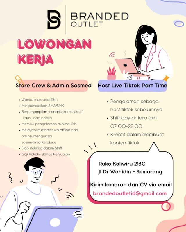 Lowongan Kerja Store Crew Admin Sosmed Host Live Tiktok Part Time