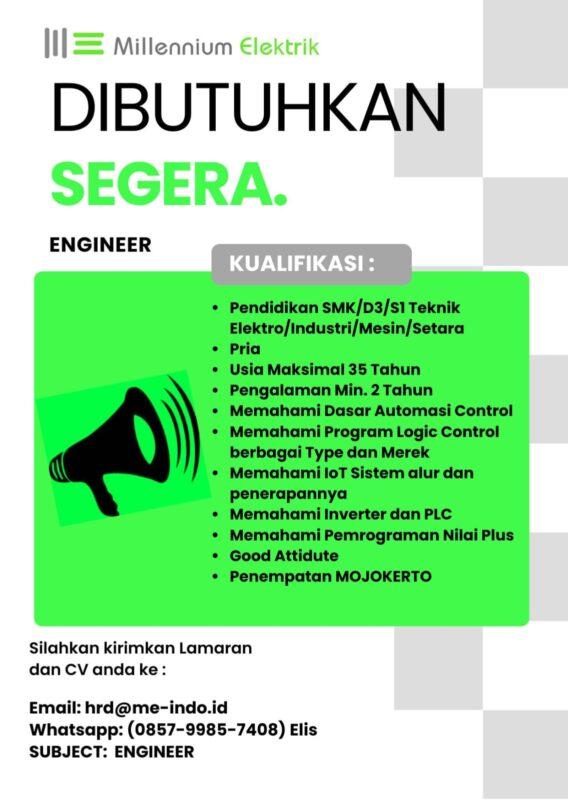 Lowongan Kerja Engineer Di Pt Millennium Elektrik Indonesia