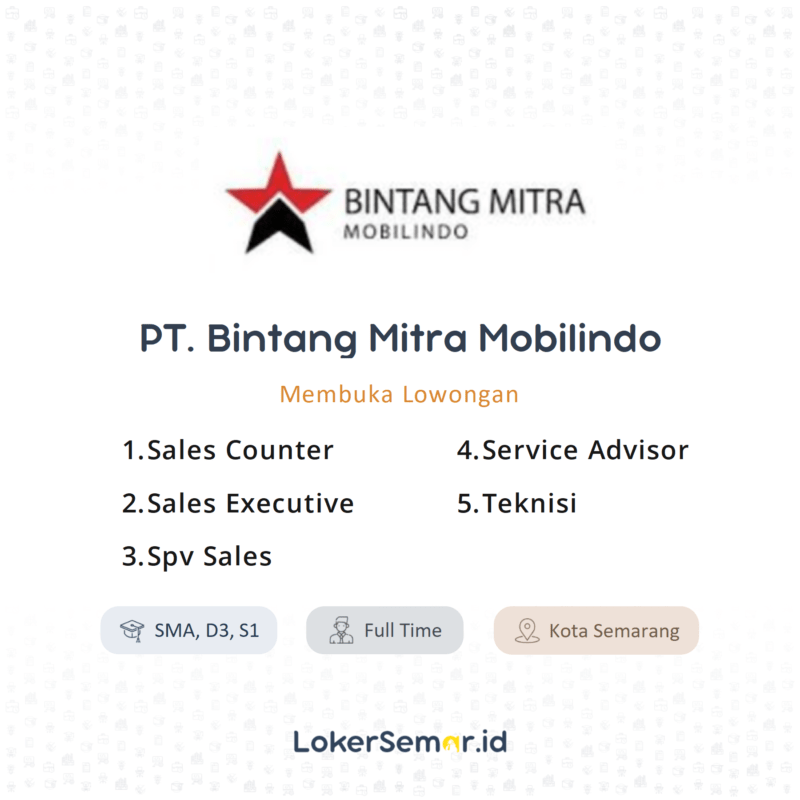 Lowongan Kerja Sales Counter - Sales Executive - Spv Sales - Service