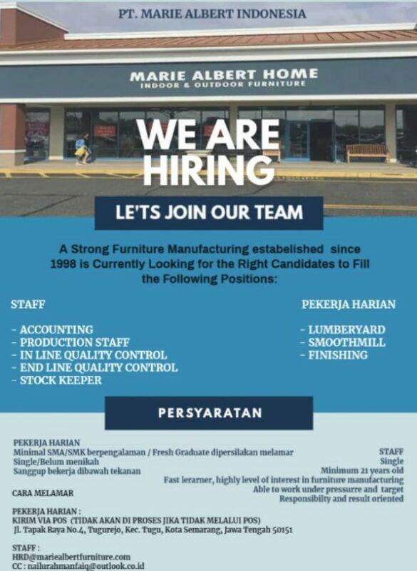 Lowongan Kerja Accounting - Production Staff - In Line Quality Control