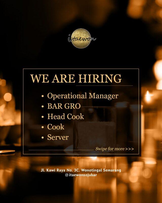 Lowongan Kerja Operational Manager Bar Gro Head Cook Cook