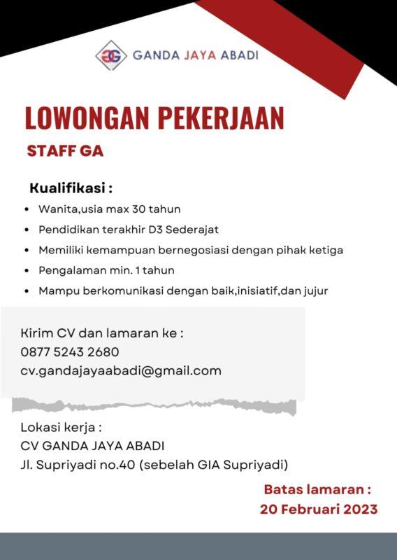 Lowongan Kerja Staff GA - Customer Service Di CV. Ganda Jaya Abadi ...