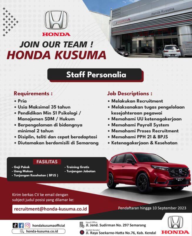 Lowongan Kerja Staff Personalia Di Honda Kusuma Lokersemar Id