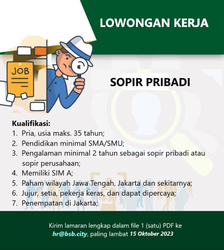 Lowongan Kerja Sopir Pribadi Di PT. Hijau Cipta Harmoni - LokerSemar.id