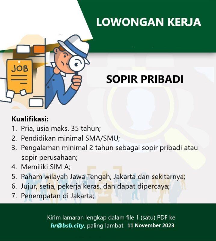 Lowongan Kerja Sopir Pribadi Di PT. Hijau Cipta Harmoni - LokerSemar.id