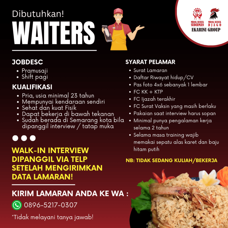 Lowongan Kerja Waiters Di Mbok Berek Ekarini Group Lokersemar Id