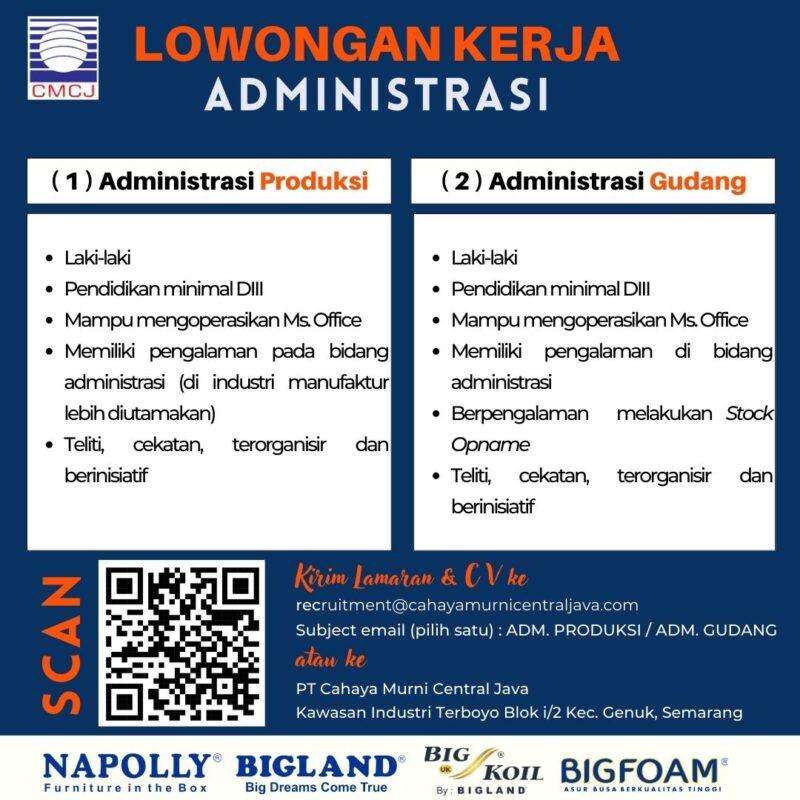 Lowongan Kerja Administrasi Produksi Administrasi Gudang Di Pt Cahaya Murni Central Java 1902